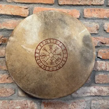 Schamanentrommel aus Rinderhaut mit Runenrad – 49 cm