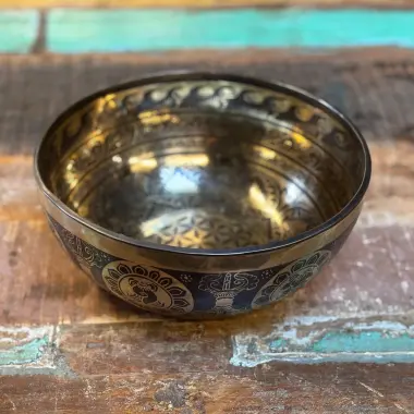 Tibetische Klangschale mit Blume des Lebens und Doppel-Vajra