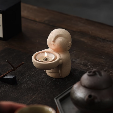 Figur | Zen-Mönch Kerzenhalter | Keramik gelb