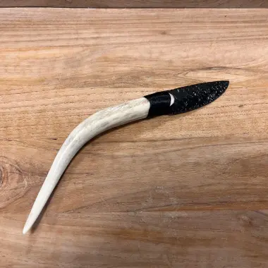 Obsidianmesser | Handgefertigt aus Hirschgeweihgriff & schwarzer Obsidian
