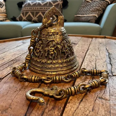 Grosse Tempelglocke mit acht Ganeshas · Handgefertigt aus Indien · ø 14.5 cm