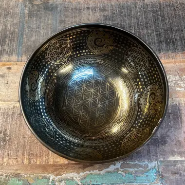 Tibetische Klangschale mit Blume des Lebens | ø 25 cm | Ton ~ Bb (A#)