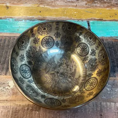 Tibetische Klangschale mit grüner Tara | ø 31 cm | Ton ~ A# 440 Hz