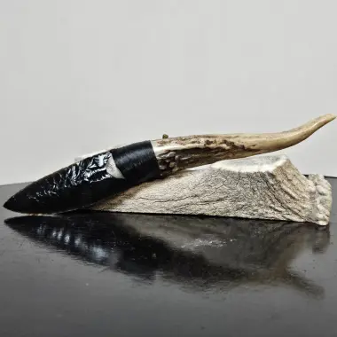 Obsidianmesser | Handgefertigt aus Hirschhorngriff & schwarzer Obsidian